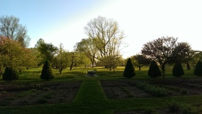 lawn pathway and birdbath at Stevens Coolidge Place